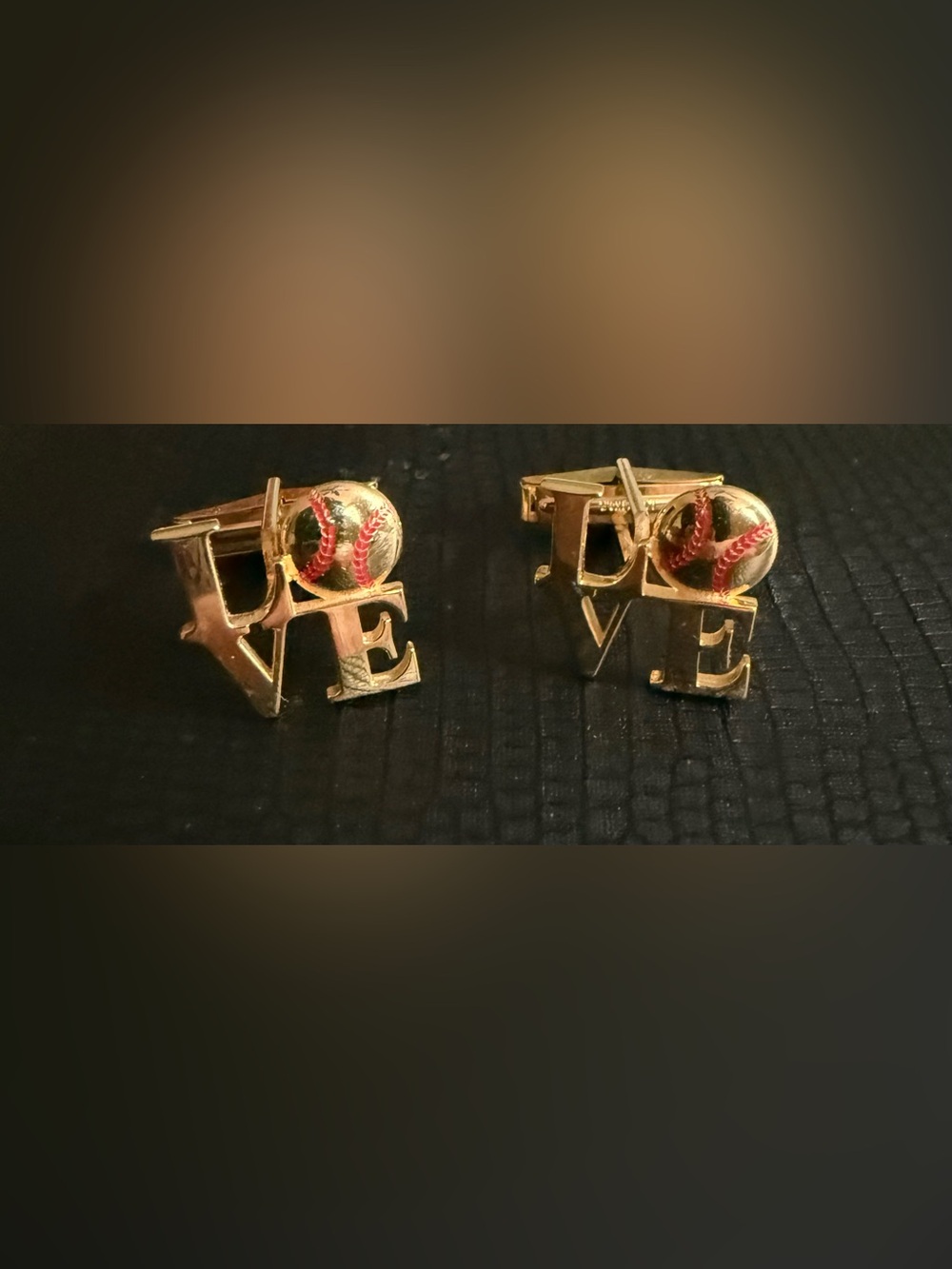Gold-Tone 'LOVE' Baseball Cufflinks - Gold and Red